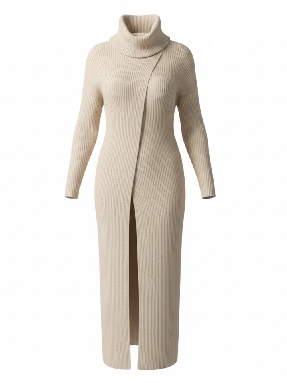 SHEIN Cream Long Ribbed Turtleneck Sweater